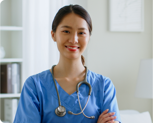 Smiling nurse with a stethoscope around her