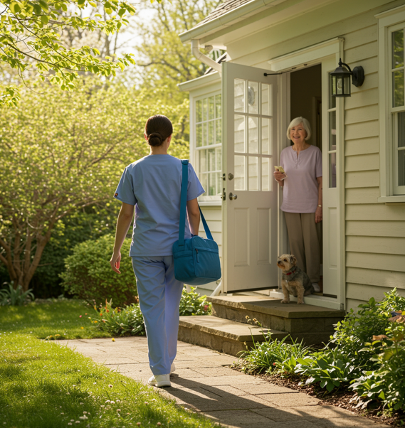 Nurse walking to home